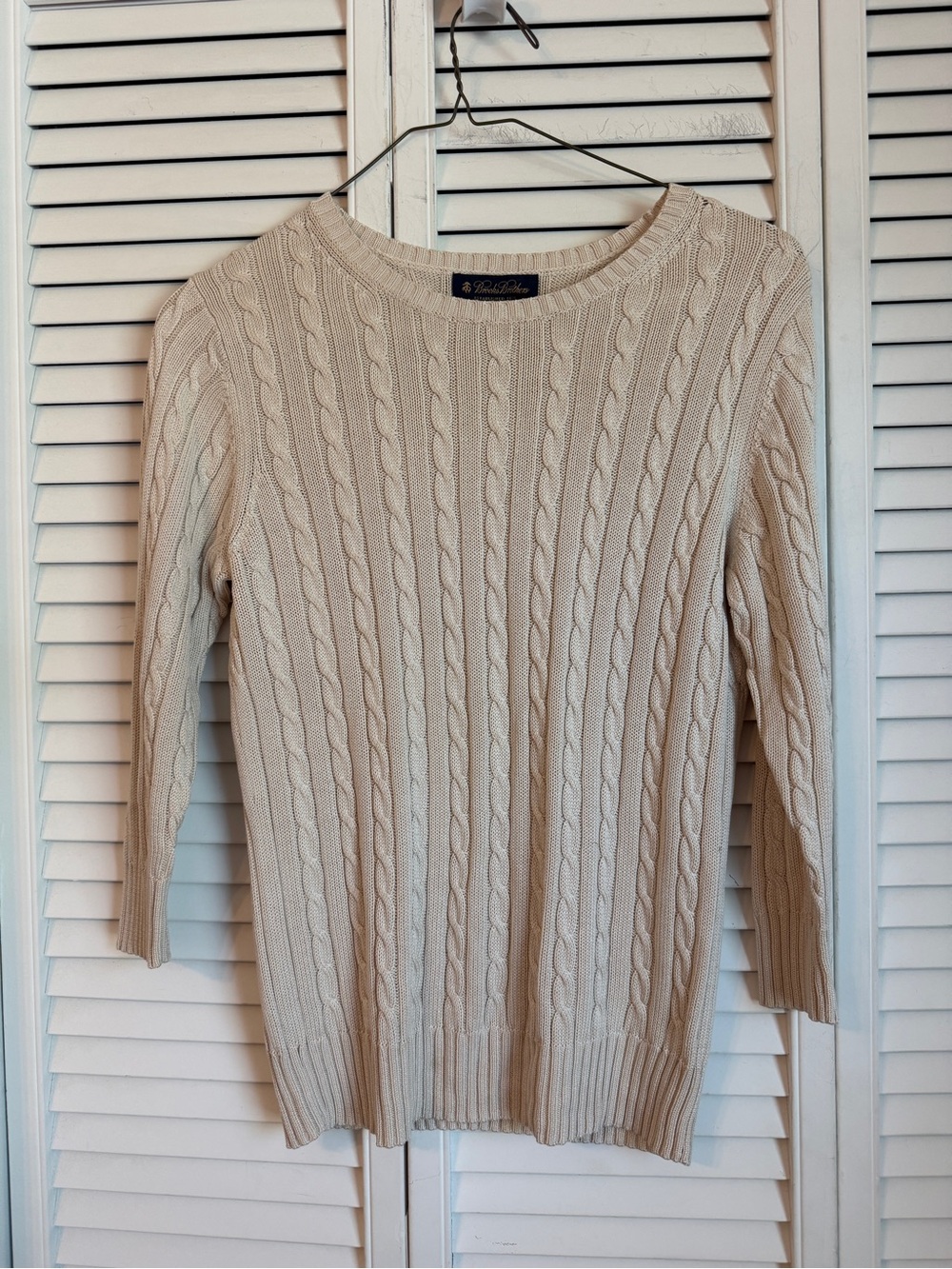 Brooks Brothers Silk Cable Knit Sweater Crew Neck Womens Large Cream Old Money - Picture 1 of 5